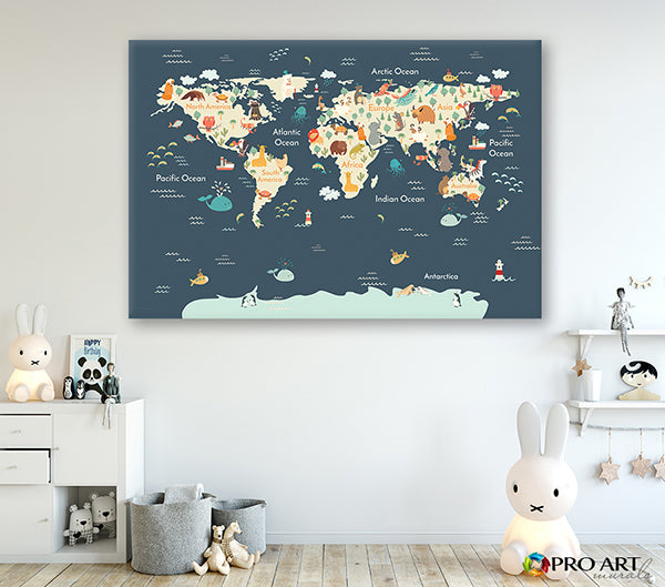 Animals of the World - Dark Blue - Canvas