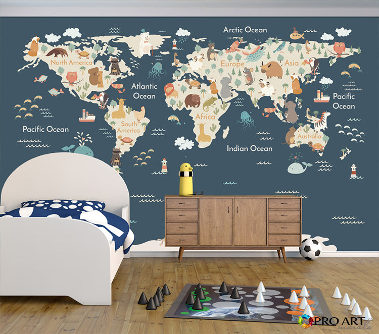 Animals of the World - Dark Blue - Full Wall Mural