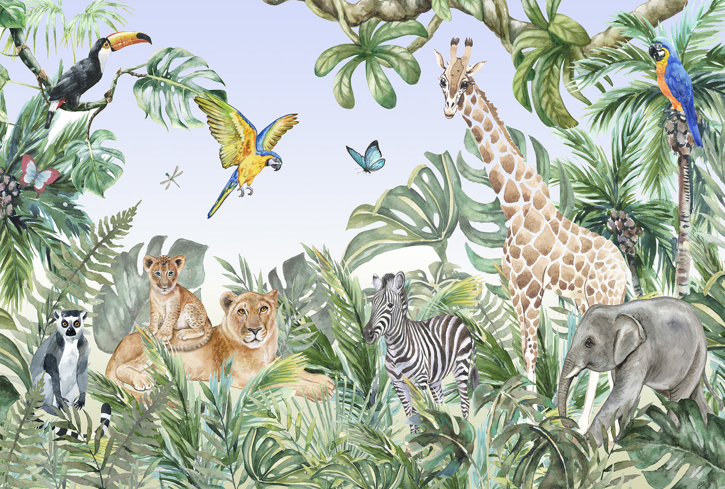 Watercolour Jungle Friends - Full Wall Mural