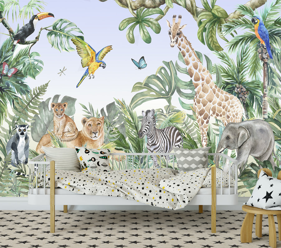 Watercolour Jungle Friends - Full Wall Mural