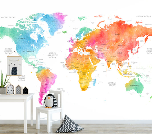 World Map - Colour - Full Wall Mural