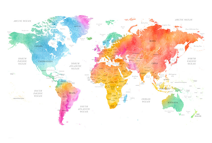 World Map - Colour - Full Wall Mural