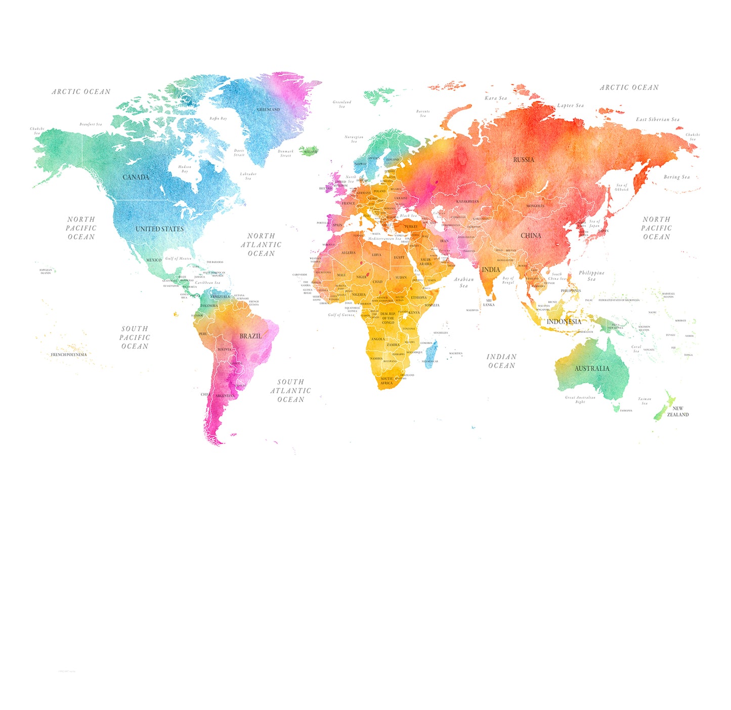 World Map - Colour - Full Wall Mural