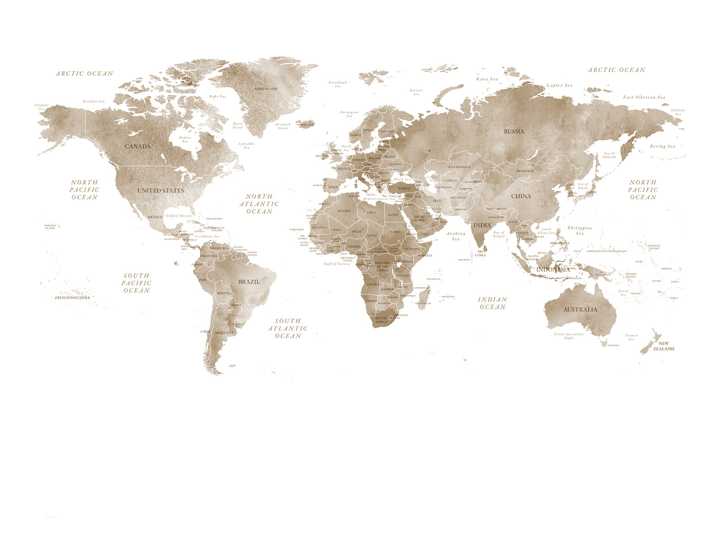 World Map - Sepia - Full Wall Mural