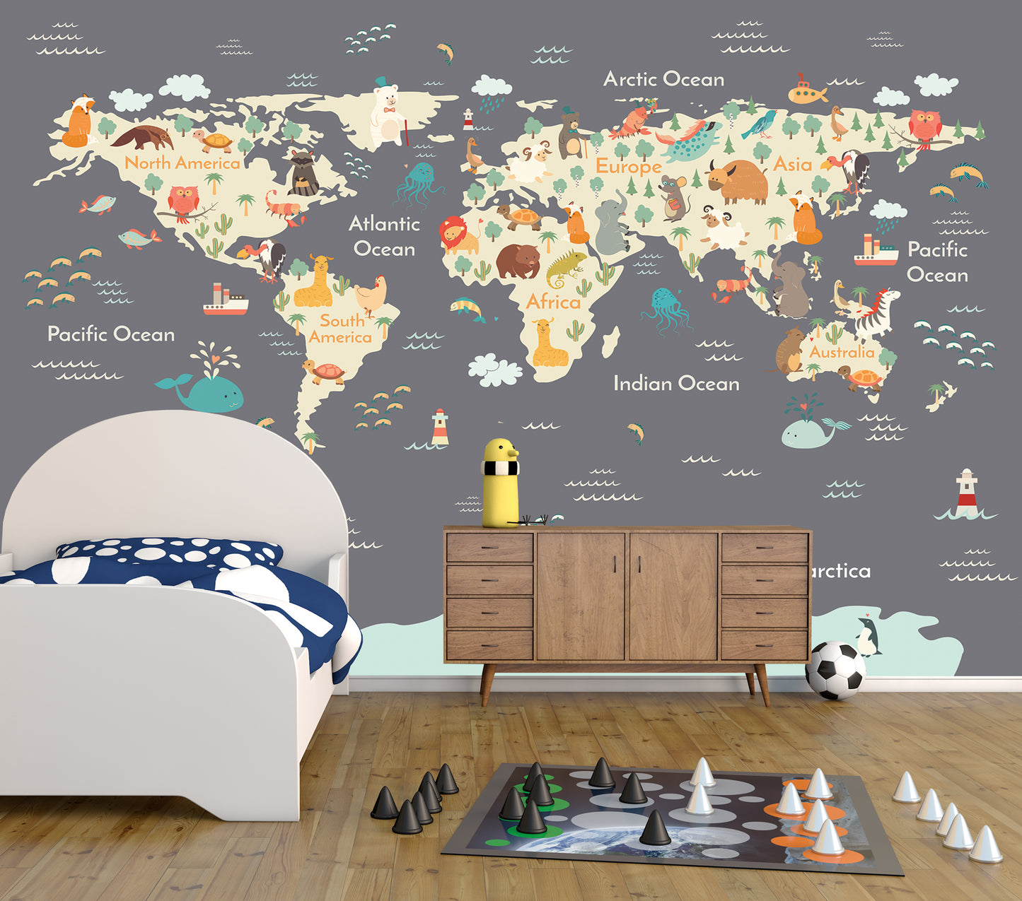 Animals of the World - Grey - Full Wall Mural