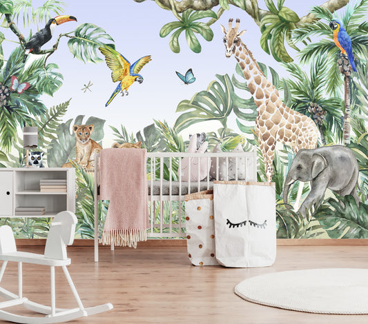 Watercolour Jungle Friends - Full Wall Mural