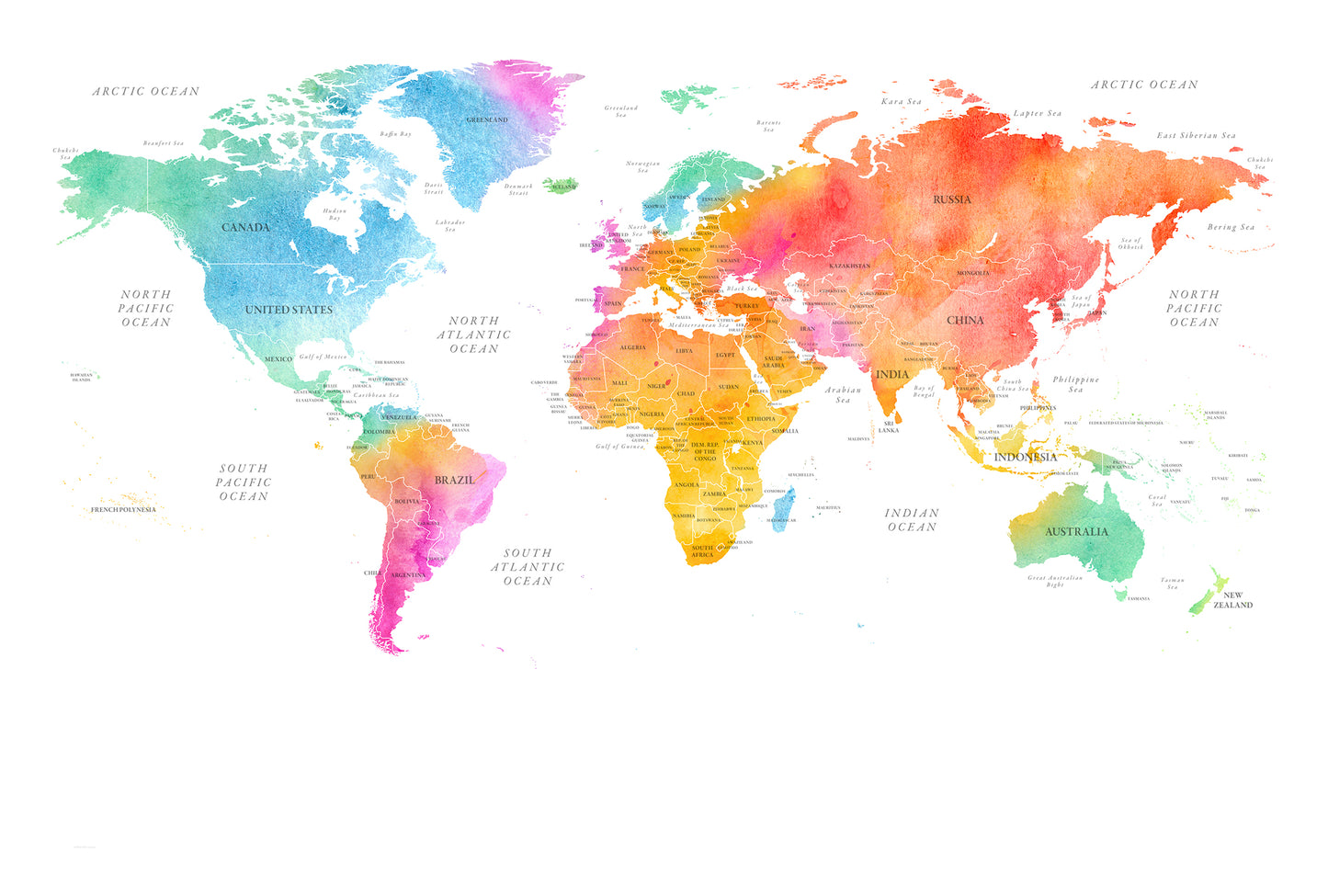 World Map - Colour - Full Wall Mural