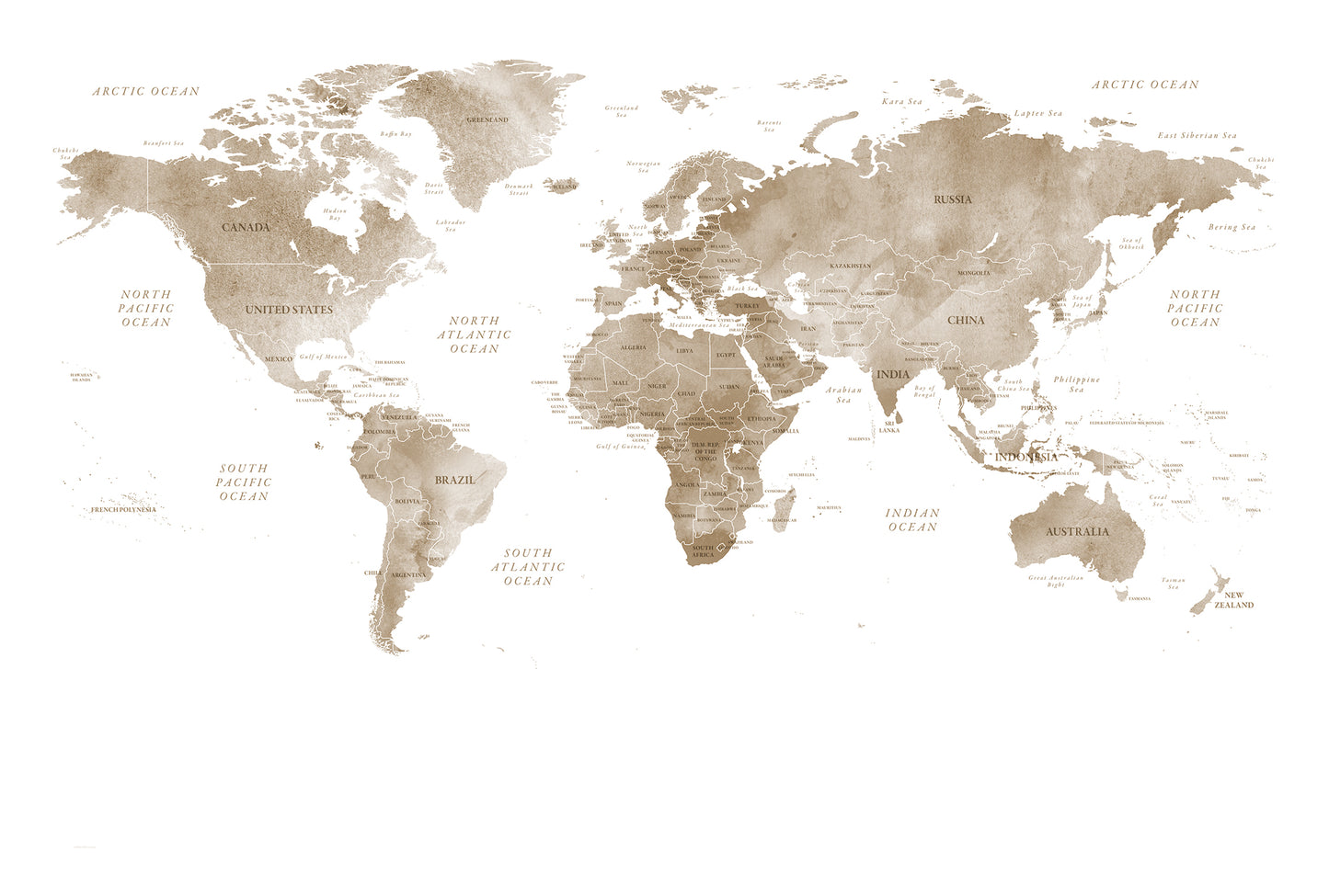 World Map - Sepia - Full Wall Mural