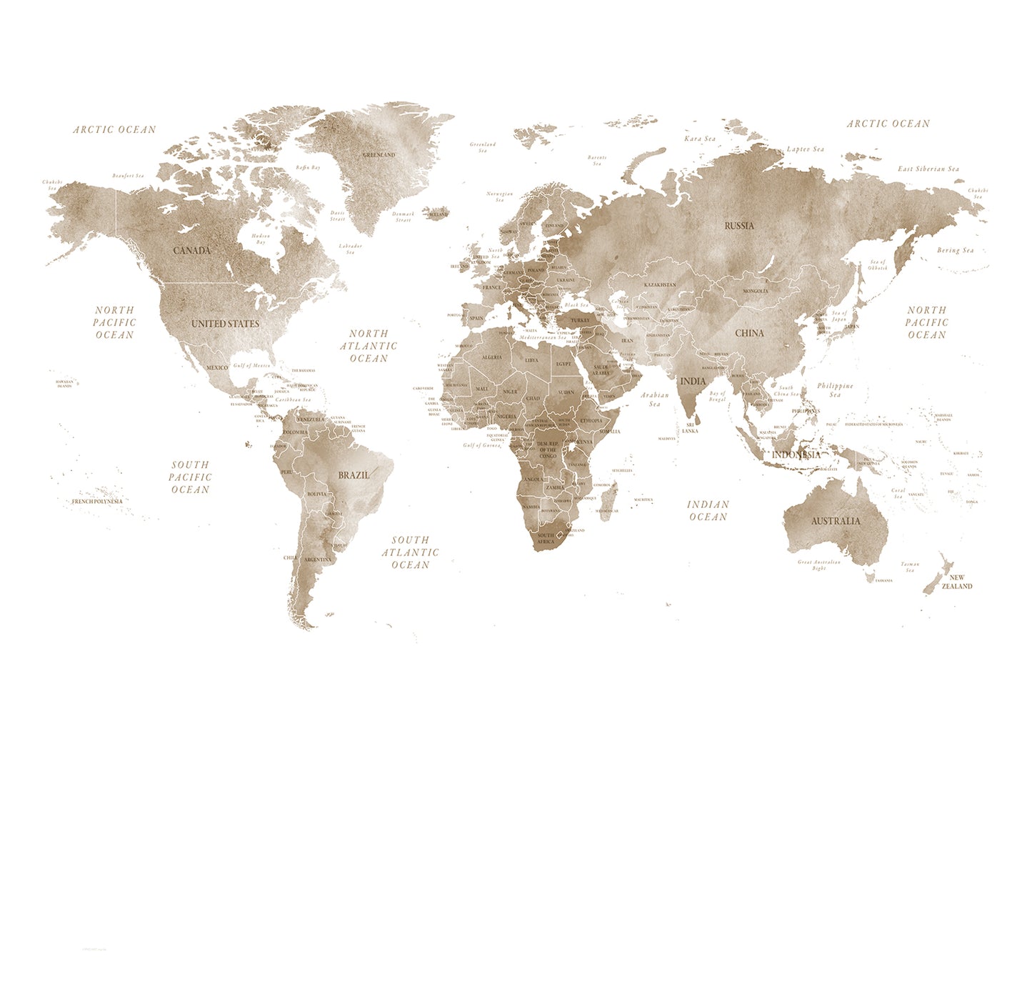 World Map - Sepia - Full Wall Mural